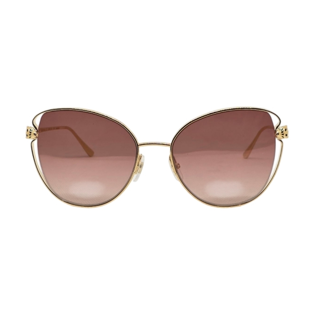 CARTIER SUNGLASSES ENAMEL Elegant Gold Sunglasses with pinkish Lenses
